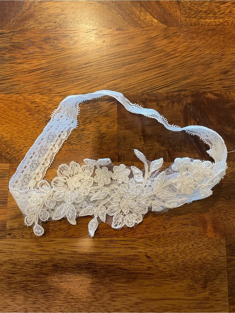 Heirloom Bridal White Lace Floral Appliqué Garter